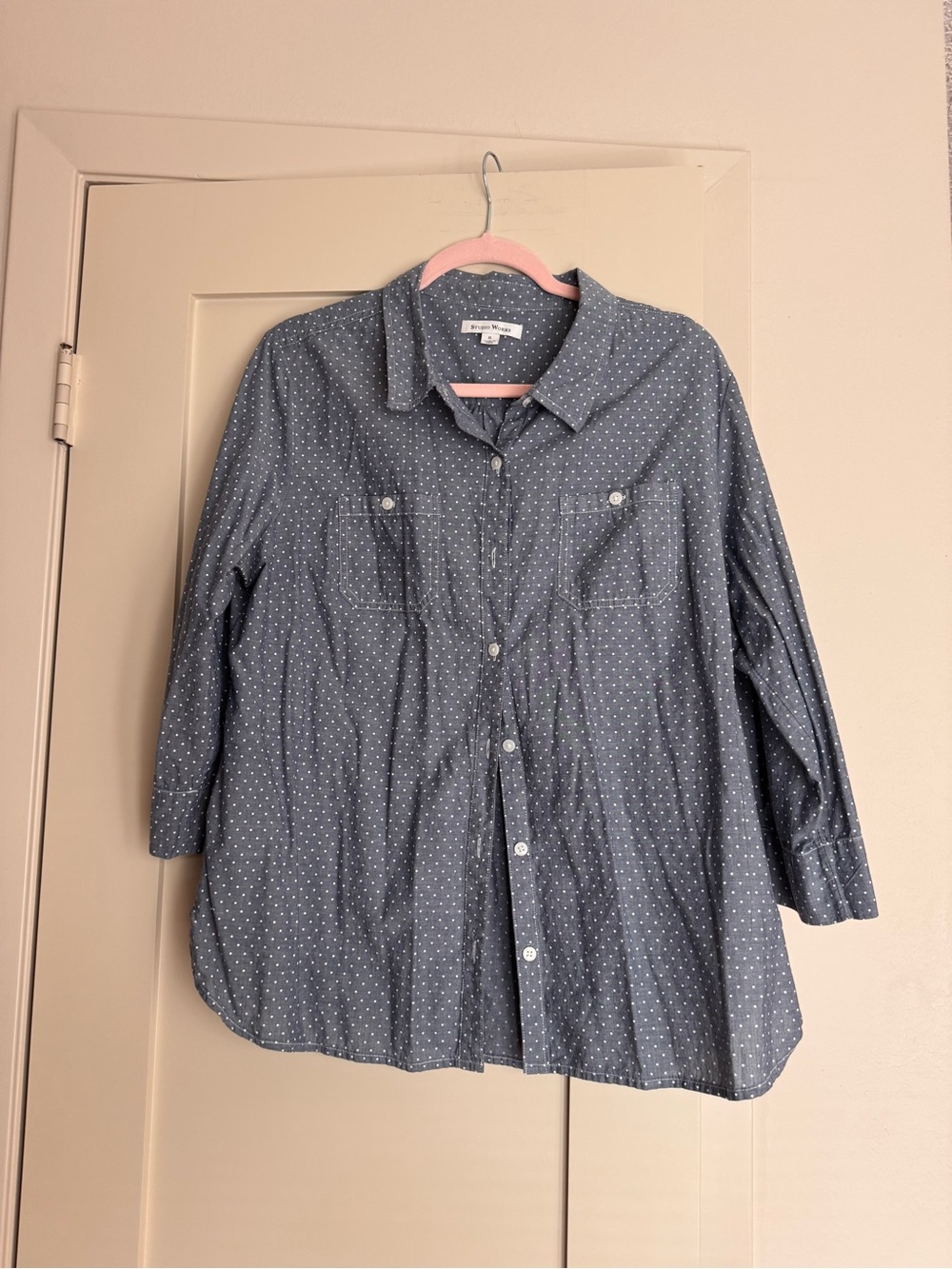 Studio Works Blue Button-Down Shirt with White Microdots Size XL
